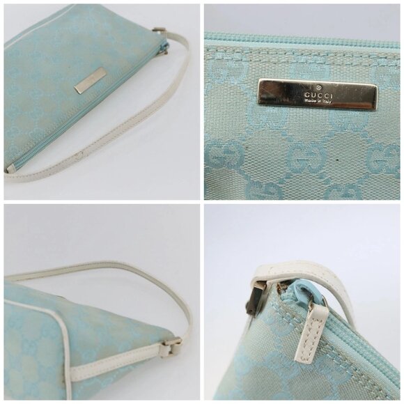 GUCCI GG Canvas Accessory Pouch Light Blue White Auth ki6051 - Picture 16 of 16